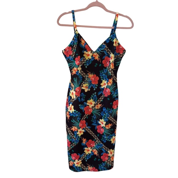 Jane Norman London Floral Tropical Bodycon Dress Black Multicolor US 8 / UK 12 - Picture 1 of 11